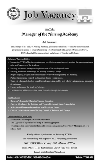 Job Vacancy – Manager of The Nursing Academy 