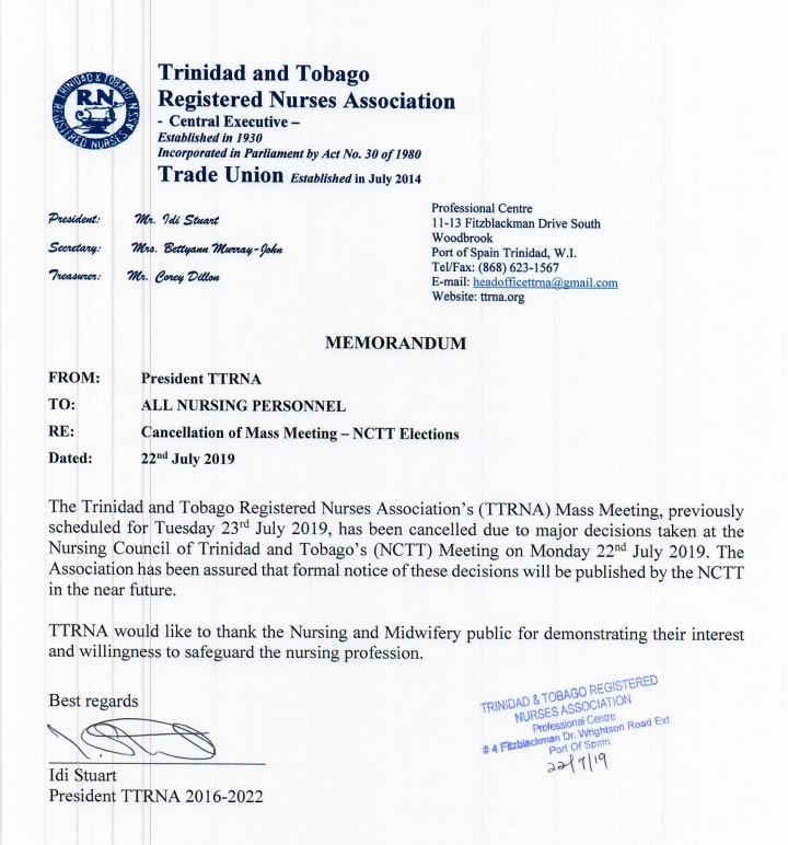 Memo on Cancelled Mass Meeting