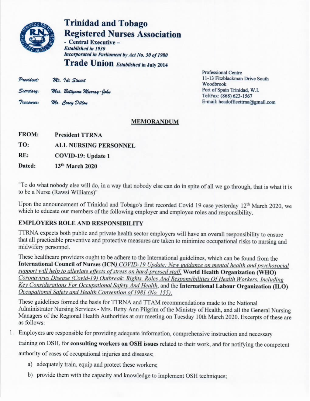 Memorandum COVID 19 Update 1 1