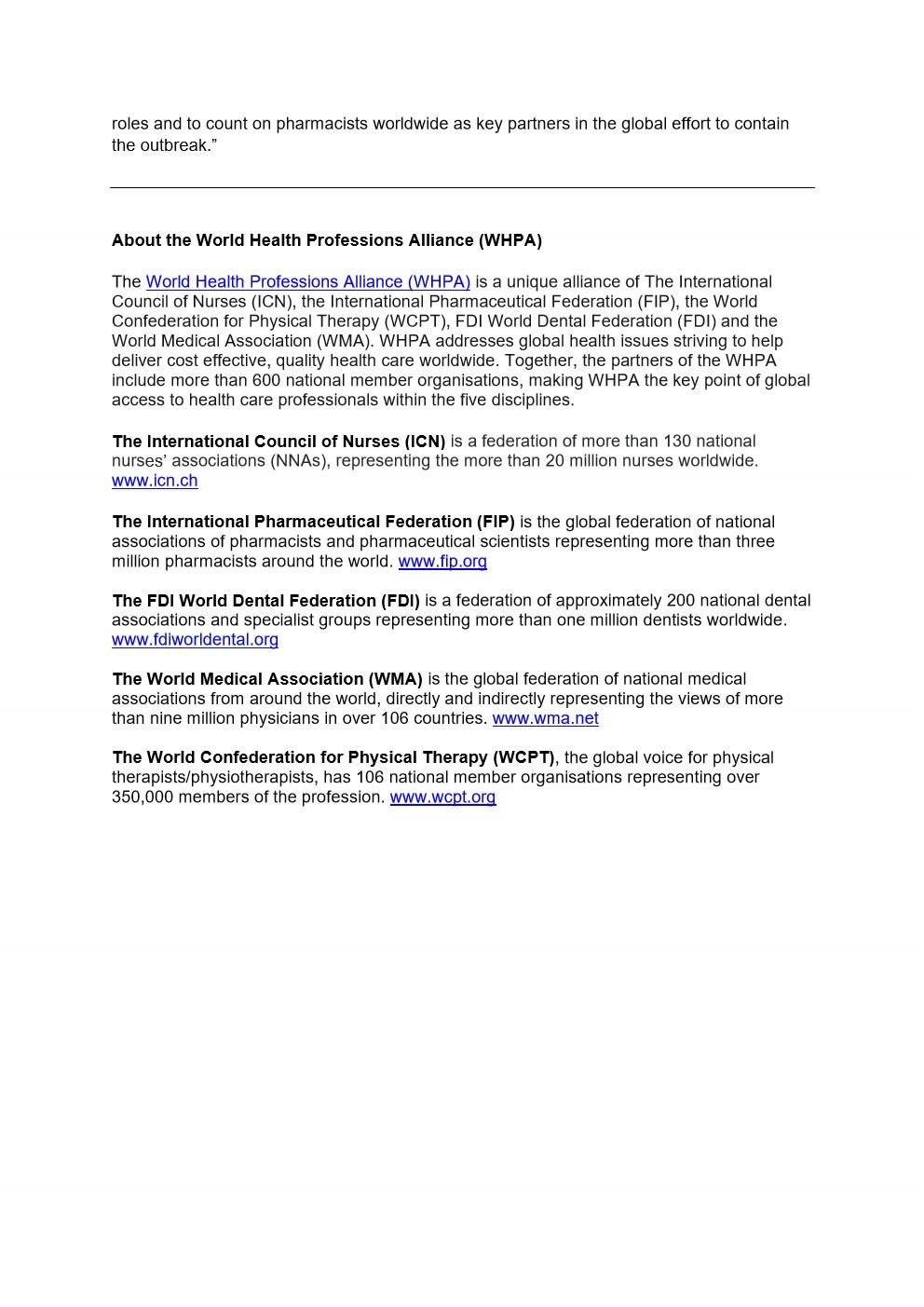 PR 06 WHPA statement Supporting HPs during COVID 19 2