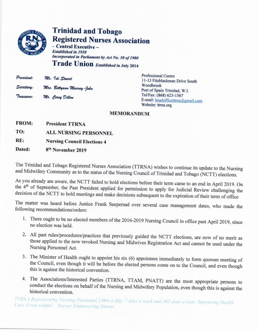 Nursing Council Election Nov 2019 2